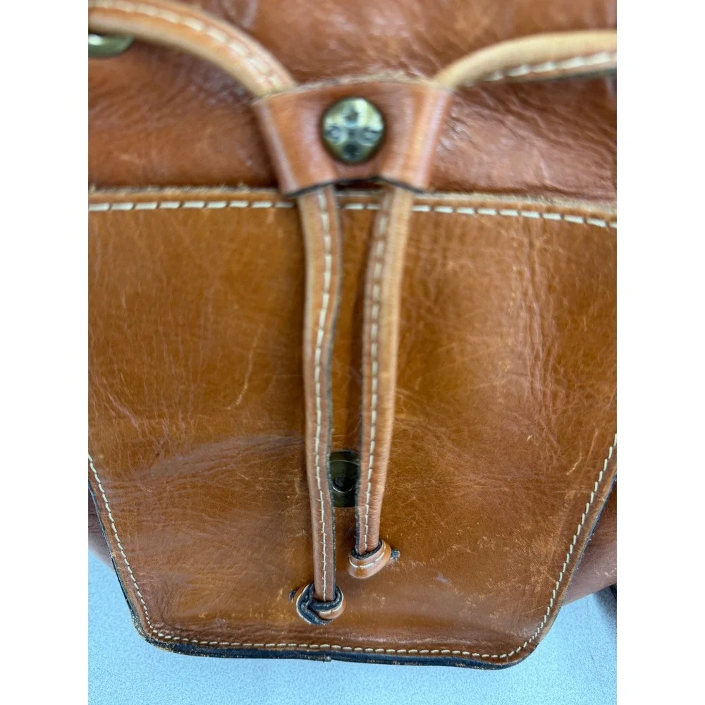 Patricia Nash Cognac Leather Mini Backpack Drawstring Buckle Brown